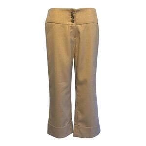 Cache Crop Gold Metallic Pant 3" Wide Waist Self Belt Stretch New $118 NWT
